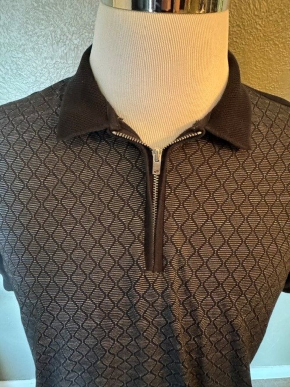 Denim & Flowers Black and Grey Front Zipper Polo